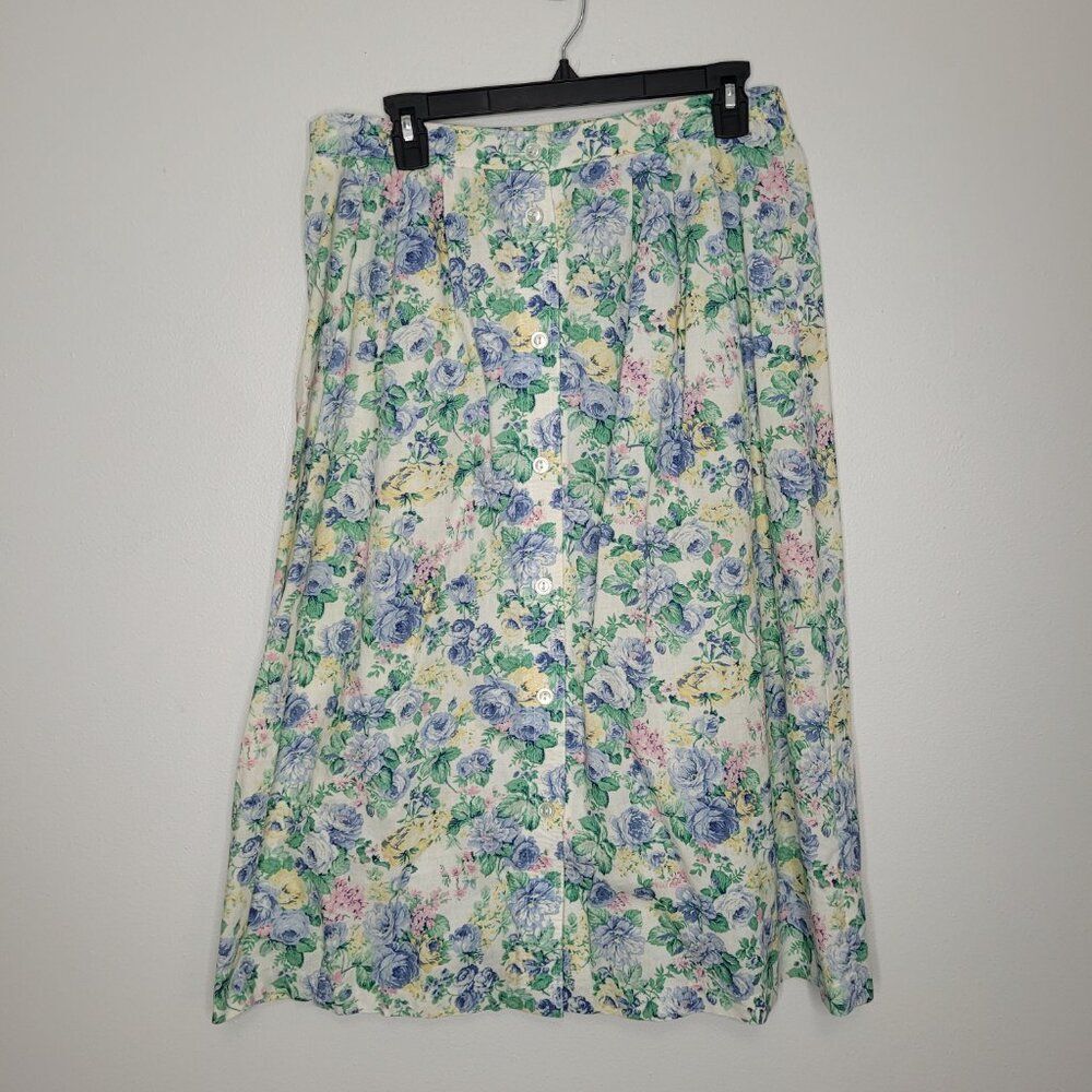 Vintage 90s grunge floral cottagecore pull on midi grandmacore skirt size 14